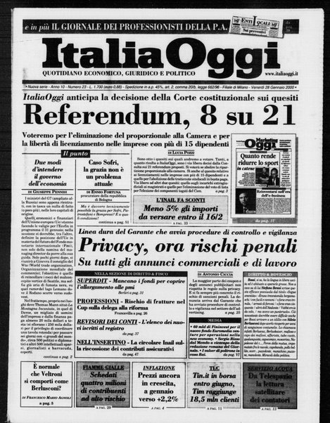 Italia oggi : quotidiano di economia finanza e politica